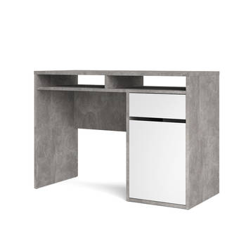 Plus bureau met 1 deur, 1 lade en 2 legplanken, betondecor/wit hoogglans.