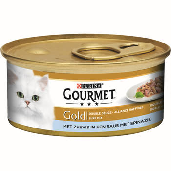 Gourmet - Gold luxe mix met zeevis in een saus met spinazie 85g kattenvoer