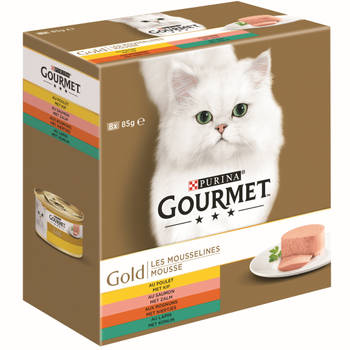 Gourmet - Gold mousse met kip, met zalm, met niertjes, met konijn 8x85g kattenvoer