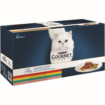 Gourmet - Perle mini filets in saus met kip, met rund, met konijn, met zalm 60x85g kattenvoer