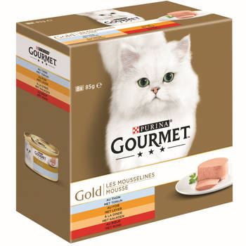Gourmet - Gold mousse met tonijn, met lever, met kalkoen, met rund 8x85g kattenvoer