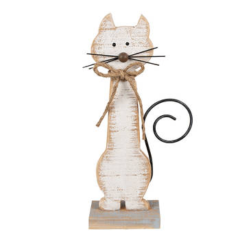 Clayre & Eef Decoratie Beeld Kat 38 cm Wit Hout Wit