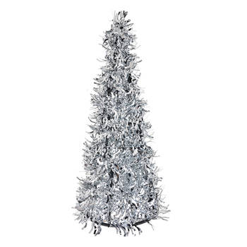 Clayre & Eef Kerstdecoratie Kerstbomen Ø 18x46 cm Zilverkleurig Kunststof Zilverkleurig