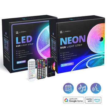 Lideka Slimme NEON RGB LED Strip 3 Meter + RGB LED Strip 20 Meter