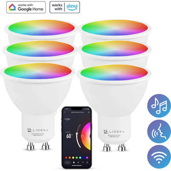 Lideka® - Slimme LED Smart Lampen - Spot GU10 - Set Van 6 - RGBW - Google, Alexa en Siri