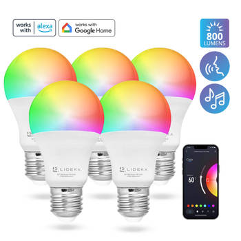 Lideka Slimme LED Smart Lampen - E27 - 9W - Set Van 5 - RGBW - Google, Alexa en Siri