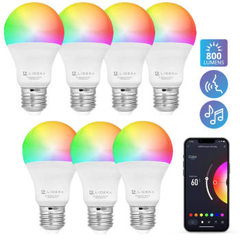 Lideka Slimme LED Smart Lampen - E27 - 9W - Set Van 7 - RGBW - Google, Alexa en Siri