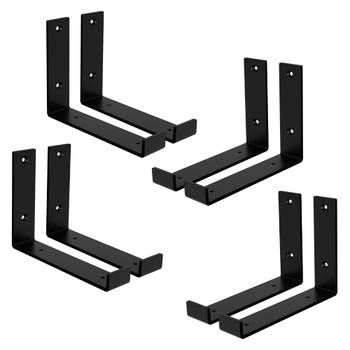 ML-Design 8-delige plankbeugel, 20x4x14 cm, zwart, metaal, 8 inch plankbeugels, industriële plankbeugels, planksteun
