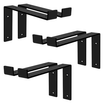 ML-Design 6-delige plankbeugel, 25x4x14,5 cm, zwart, metaal, 10 inch plankbeugels, industriële plankbeugels, planksteun