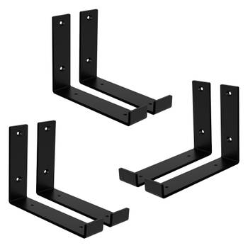 ML-Design 6-delige plankbeugel, 20x4x14 cm, zwart, metaal, 8 inch plankbeugels, industriële plankbeugels, planksteun