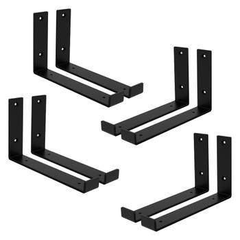 ML-Design 8-delige plankbeugel, 25x4x14 cm, zwart, metaal, 10 inch plankbeugels, industriële plankbeugels, planksteun