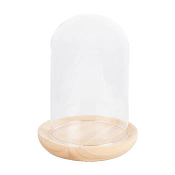 Clayre & Eef Stolp Ø 13x16 cm Bruin Hout Glas Rond Glazen Stolp Bruin Glazen Stolp