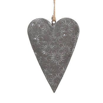 Clayre & Eef Decoratie Hanger Hart 8 cm Grijs IJzer Grijs