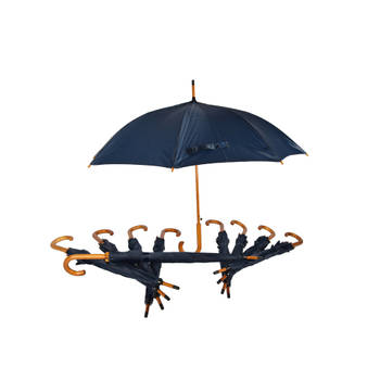 10x Stevige Automatische Paraplu - Navy Blauw - Houten Stok en Handvat - Polyester en Aluminium Materiaal – 89x98cm