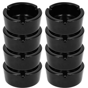 Set of 8 Black Glass Ashtrays 8.5cm Diameter Heat-Resistant Art Deco Cigarette Ash Tray for Bars, Hotels, Cafes &