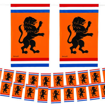 Oranje XXL Vlaggenlijn Holland Oranje Met Leeuw En Nederlandsevlag EK en WK - Dubbelzijdig Bedrukt - 15 Meter