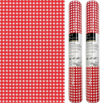 3-IN-1 ROL Tafelloper en Placemats Airlaid - Vichy Rood/Wit Geblokt - 40 x 480 cm - 2 Stuks