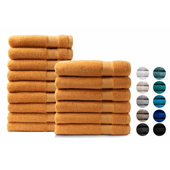 Handdoeken 15 delig combiset - Hotel Collectie - 100% katoen - okergeel