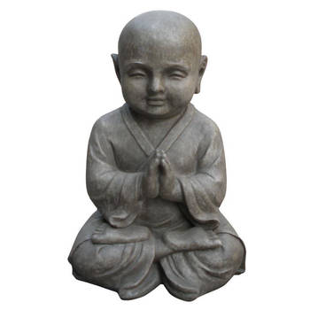 stonE'lite - Boeddha Shaolin Monnik Meditatie 25X20X42 Cm Licht Grijs Fiberclay