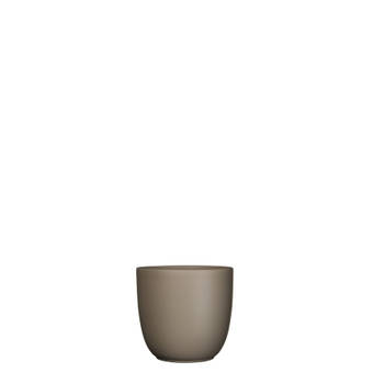 3 stuks - Mica Decorations - Bloempot Pot rond es/9 tusca 9 x 10 cm taupe mat Mica