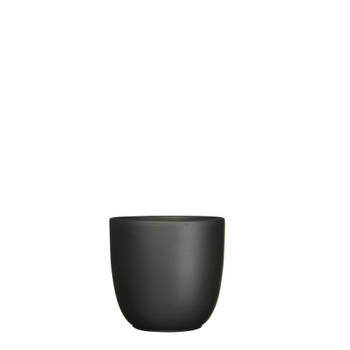2 stuks - Mica Decorations - Bloempot Pot rond es/13 tusca 14 x 14.5 cm zwart mat Mica