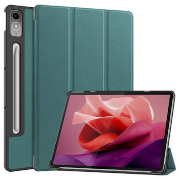 Basey Lenovo Tab P12 Hoes Case Tablet Hoesje Tri-fold - Lenovo Tab P12 Hoesje Hard Cover Bookcase Hoes - Donker Groen