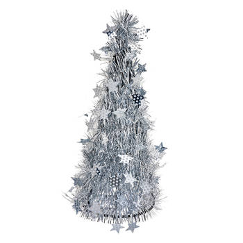 Clayre & Eef Kerstdecoratie Kerstbomen Ø 17x38 cm Zilverkleurig Kunststof Zilverkleurig