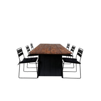 Doory tuinmeubelset tafel 100x250cm en 6 stoel Lina zwart, naturel.