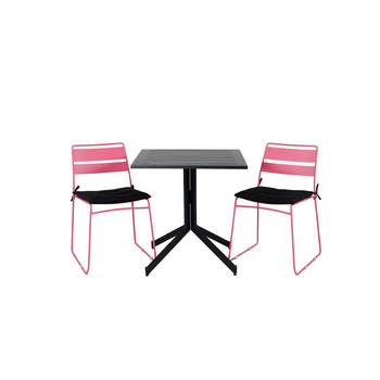 Way tuinmeubelset tafel 70x70cm en 2 stoel Lina roze, zwart.