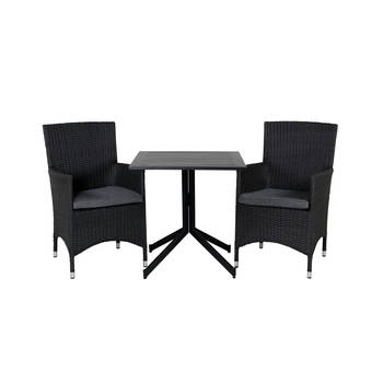 Way tuinmeubelset tafel 70x70cm en 2 stoel Malin zwart.