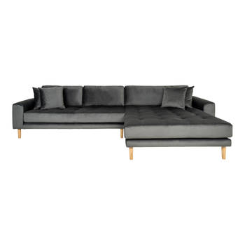 Lido chaiselong sofa rechts met 4 kussens, velour grijs.