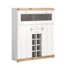 Laredo vitrinekast barkastje 2 deuren, 1 klep, 2 laden, 8 ruimte mat wit,eik decor,wit.