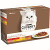 Gourmet - Gold fijne hapjes in saus met rund, kalkoen en eend, zalm en kip of kip en lever 12 x 85g kattenvoer