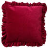 Dutch Decor - YARA - Kussenhoes 45x45 cm - 100% katoen - velvet - met ruches - Red Plum - donkerroze