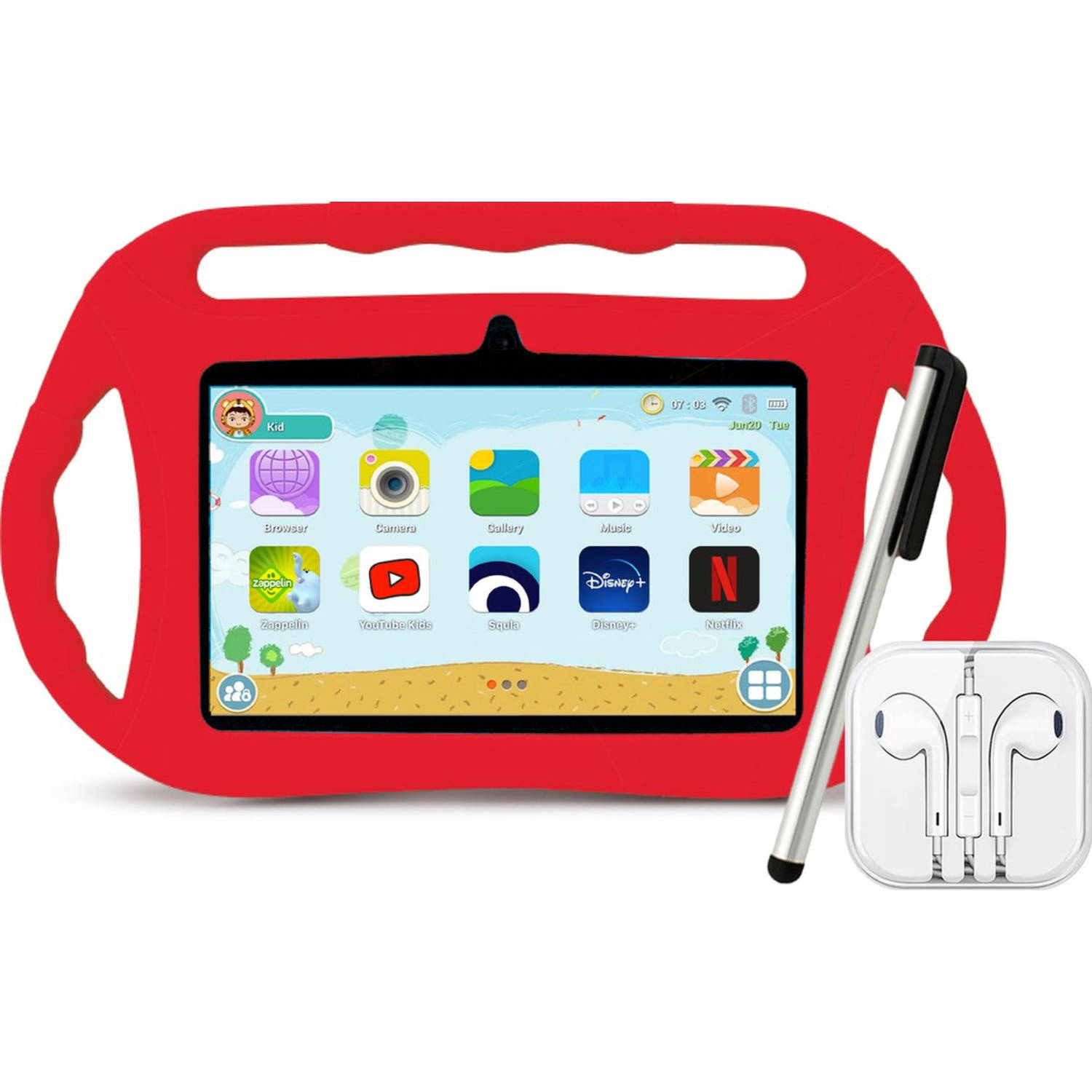 AyeKids Kindertablet - 32GB Opslag - Ouder Control App - Incl. Touchscreen Pen, Beschermhoes, Oortjes & Screenprotector - Tablet Kinderen - Rood