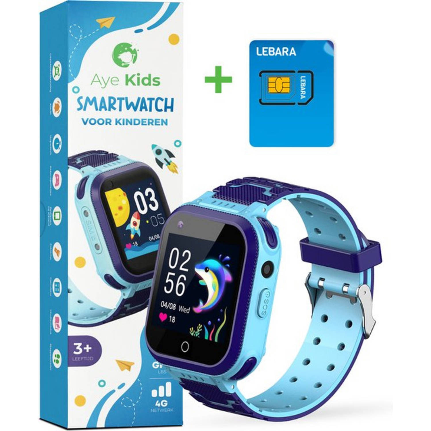 AyeKids SmartWatch Kinderen - GPS - 4G Netwerk - Incl Simkaart - GPS Horloge Kind - Blauw