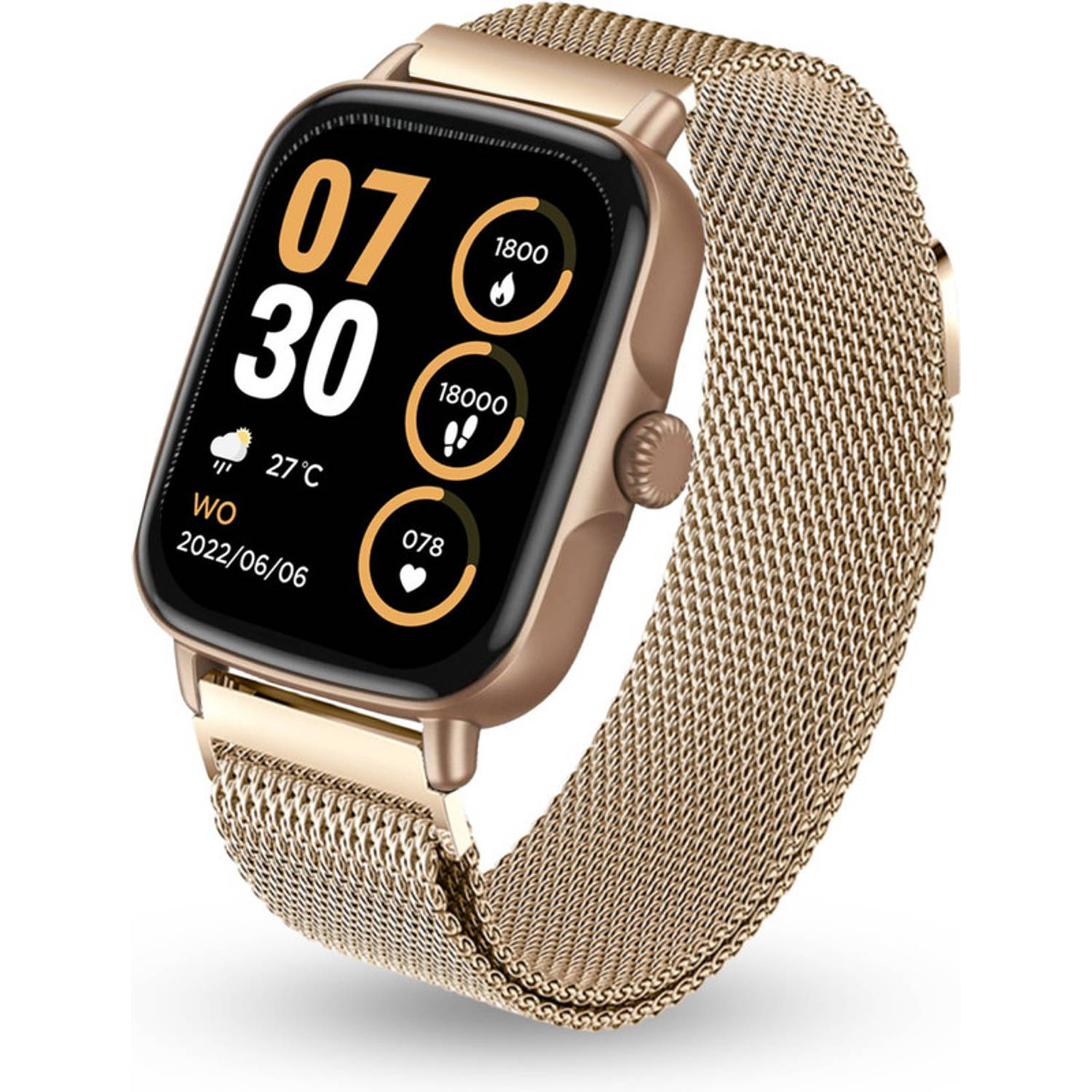 AyeWay Smartwatch - Stalen Band - Waterdicht & Touchscreen - 70 Sportmodes - Met App - Smartwatch Heren & Dames - Roze