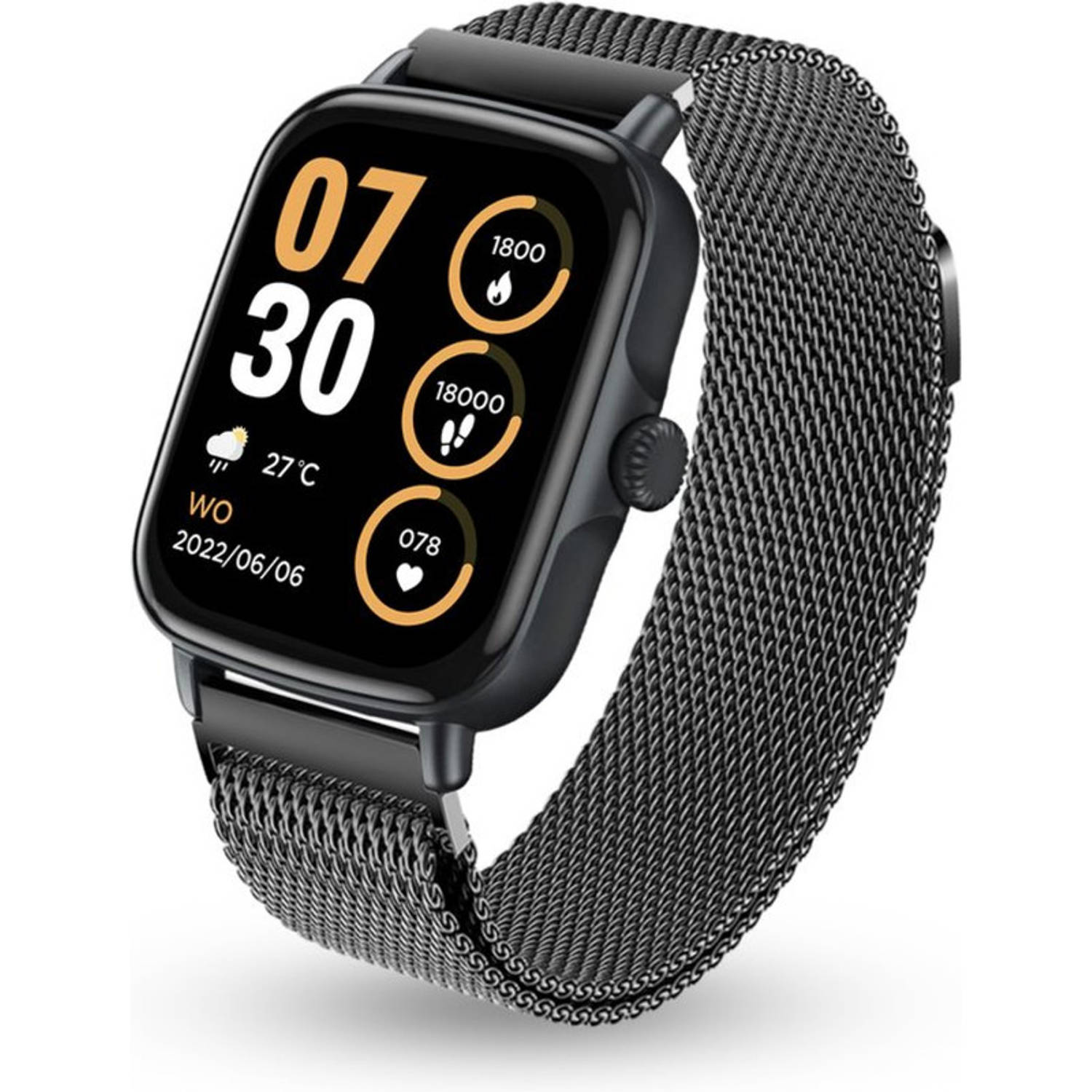 AyeWay Smartwatch - Stalen Band - Waterdicht & Touchscreen - 70 Sportmodes - Met App - Smartwatch Heren & Dames - Zwart