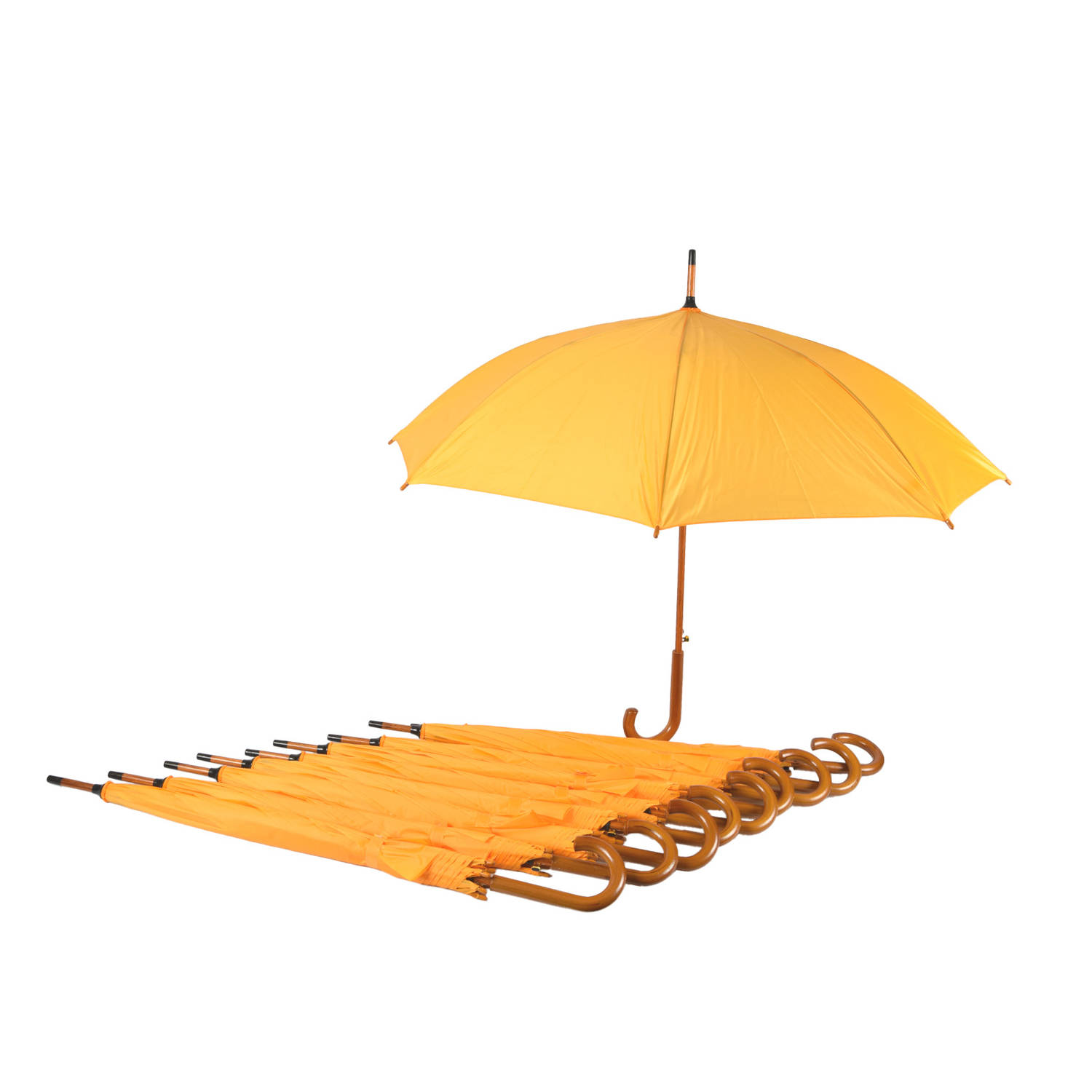 Voordelpak: Set van 10 Automatische 98cm Diameter | Windproof Paraplu's voor Volwassenen | Geel - Unisex Paraplu Met Houten Handvat