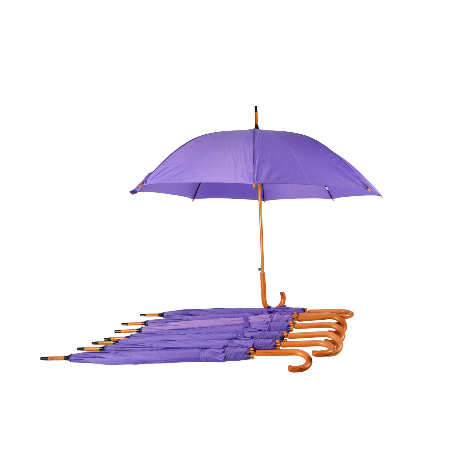 Set van 8 Paarse Paraplu's - Automatisch Uitklapbaar - Ø 98 cm Paraplu met Houten Handvat - Windproof - Waterdicht