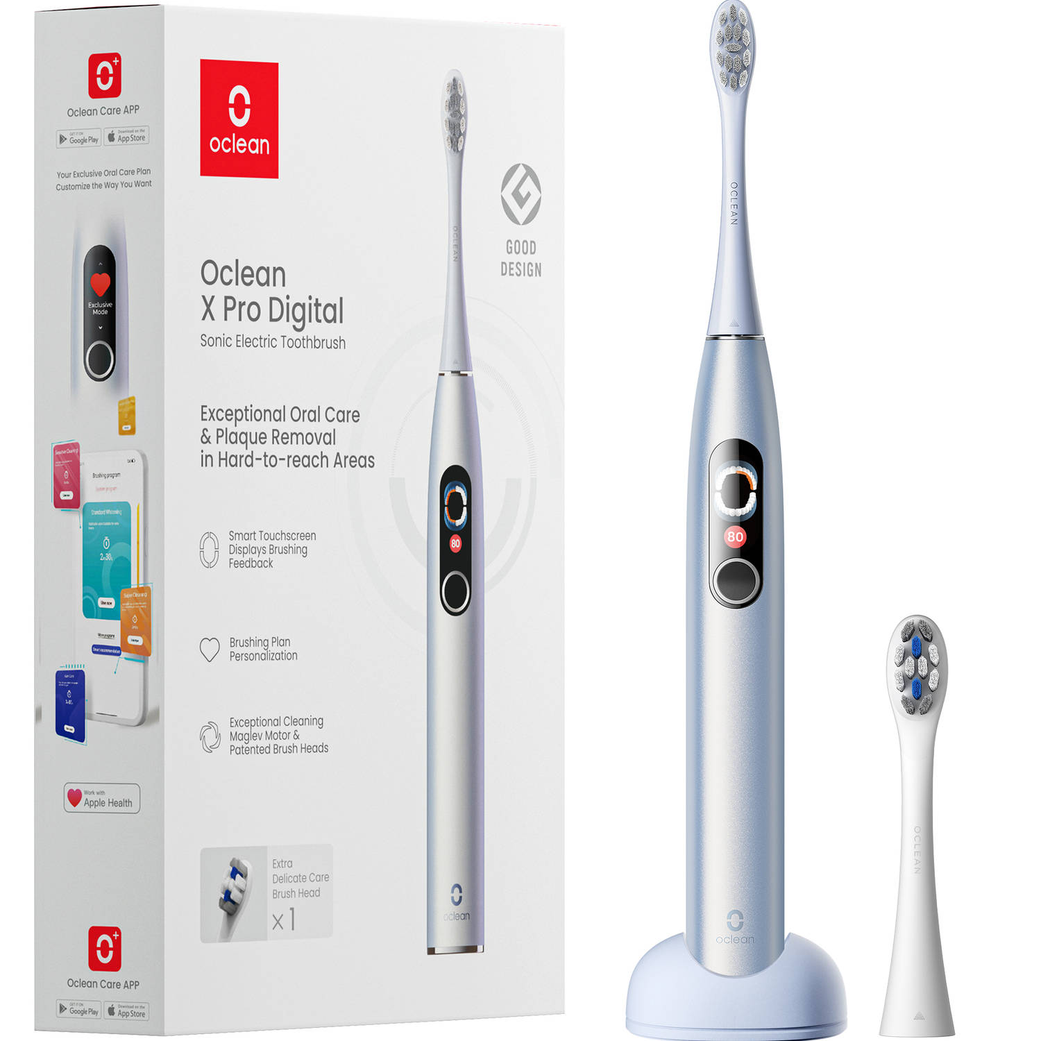 Oclean X Pro Digital - Elektrische Tandenborstel - Personaliseerbaar poetsplan - Touchscreen - Zilver - C01000382