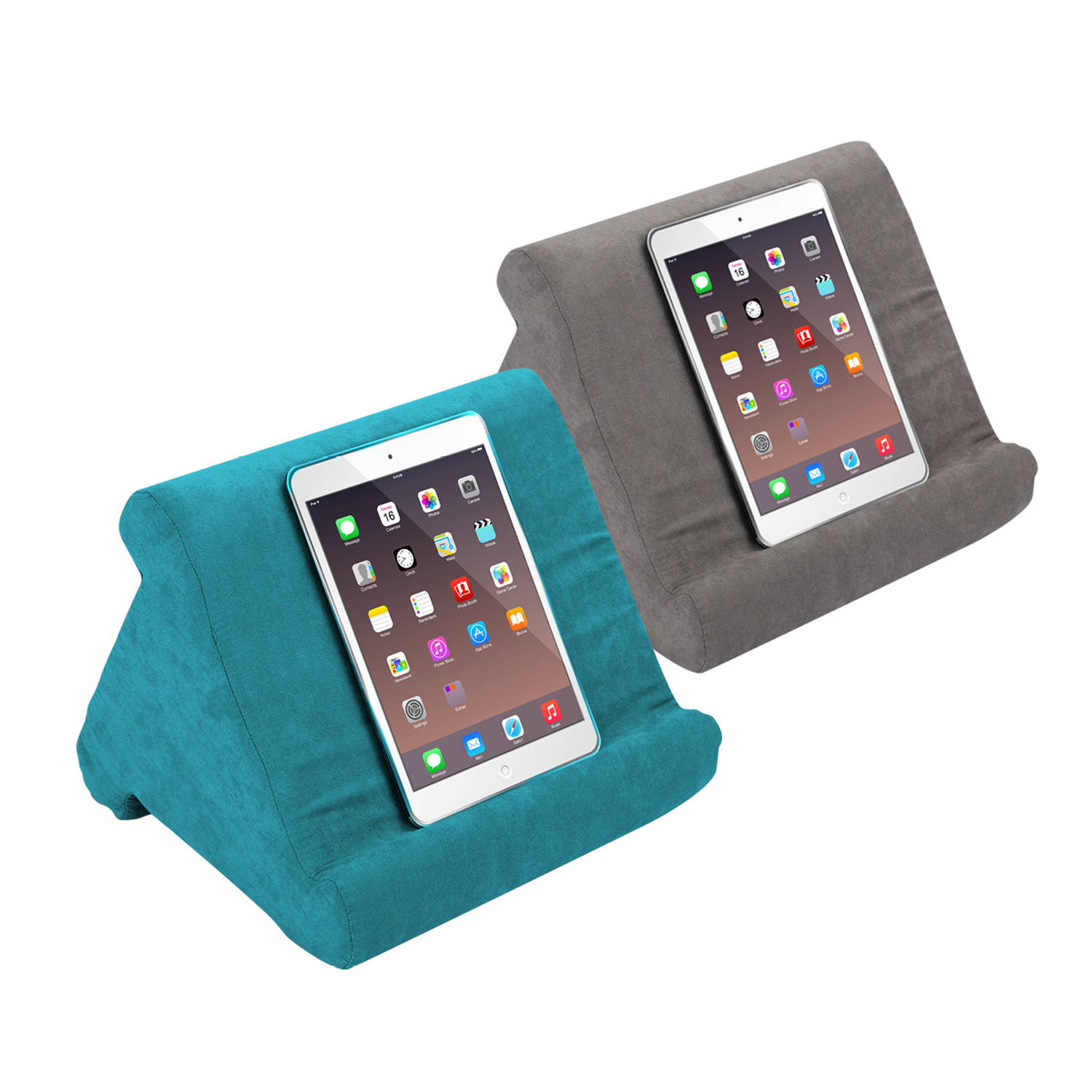 Orange Donkey, Tablet kussen Set – Grijs en Blauw - 3 kijkhoeken – tablet pillow – tablet houder – tablet standaard – pillow pad