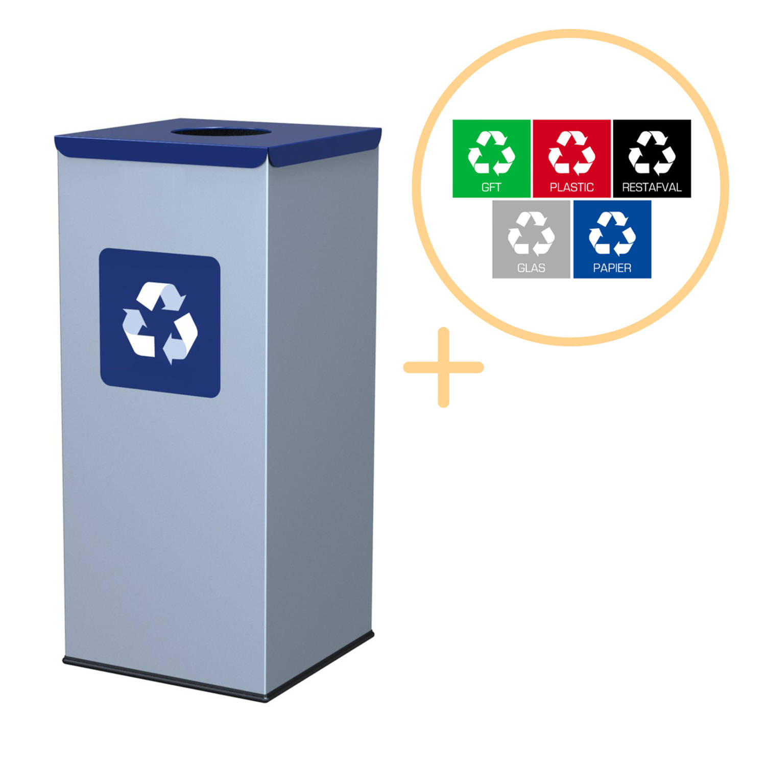 Alda Eco Square Bin, Prullenbak - 60L - Grijs/Blauw - Afvalscheiding Prullenbakken - Gemakkelijk Afval Scheiden – Recyclen - Afvalemmer - Vuilnisbak voor huishouden en kantoor - Af