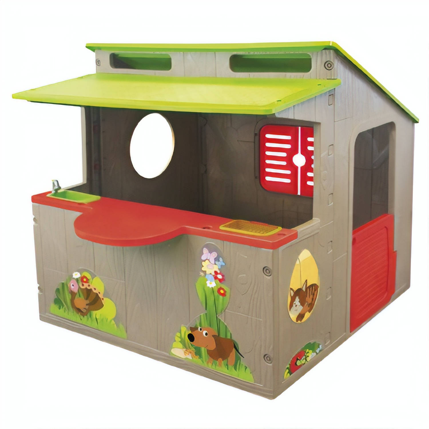 Paradiso Toys speelhuis Kiosk 139 x 118 cm bruin-groen-rood