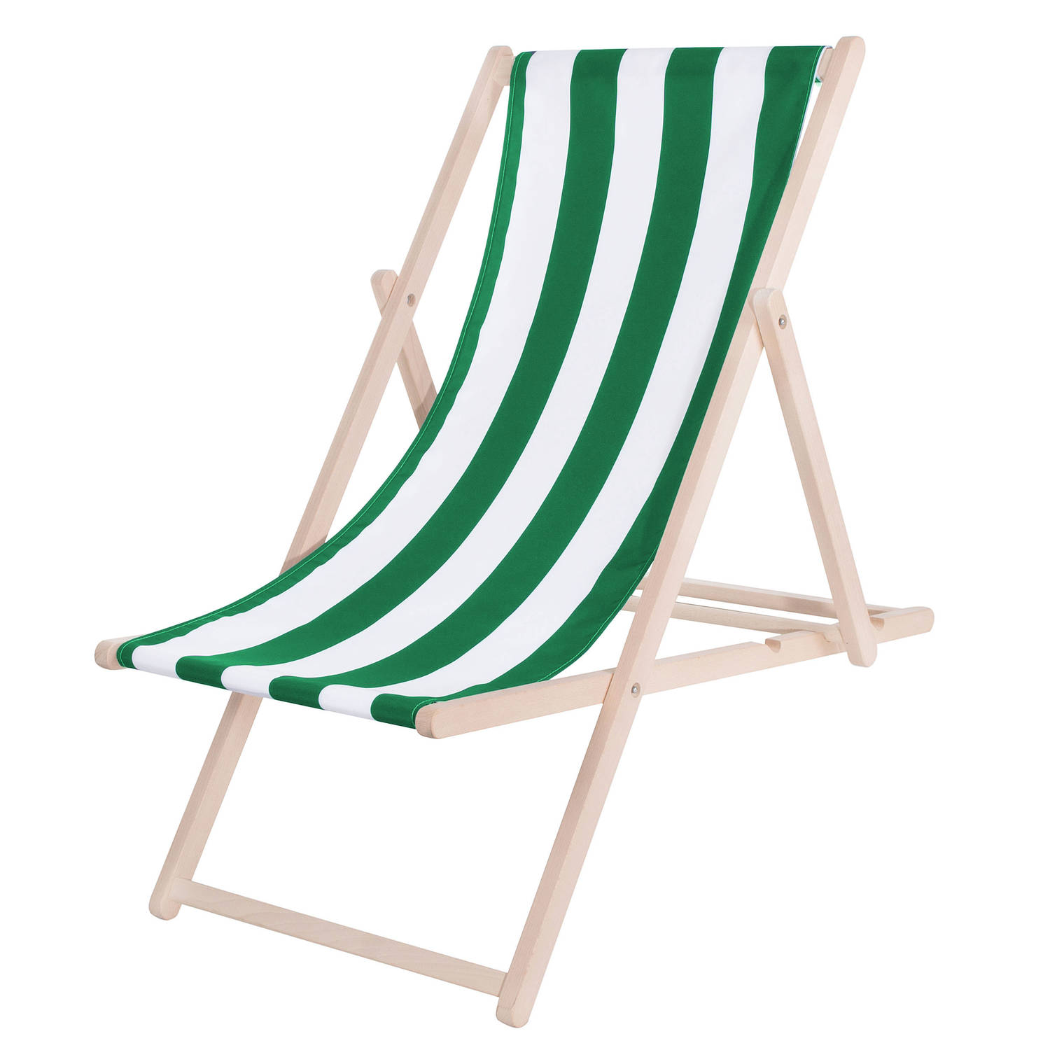 Springos Strandstoel - Verstelbaar - Beukenhout - Hangemaakt - Groen/Wit