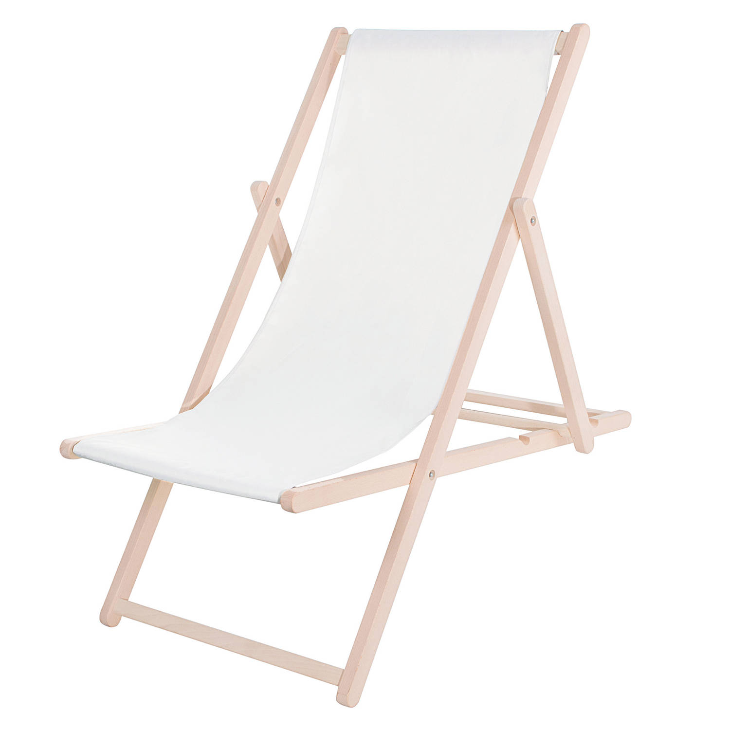Strandstoel Verstelbaar Beukenhout Hangemaakt Wit