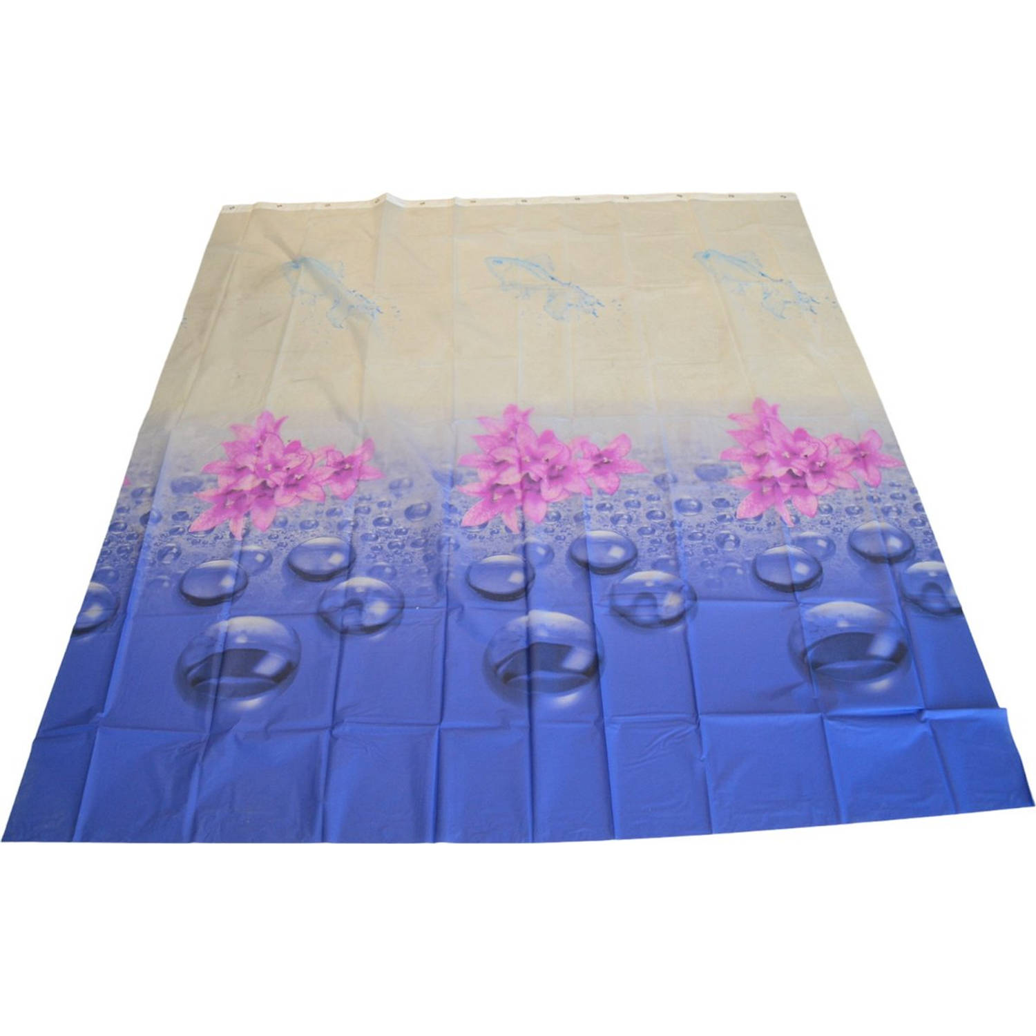 Douchegordijn - Model Blauw / Roze - 200 cm x 180 cm - Inclusief ringen - Polyester - Badgordijn
