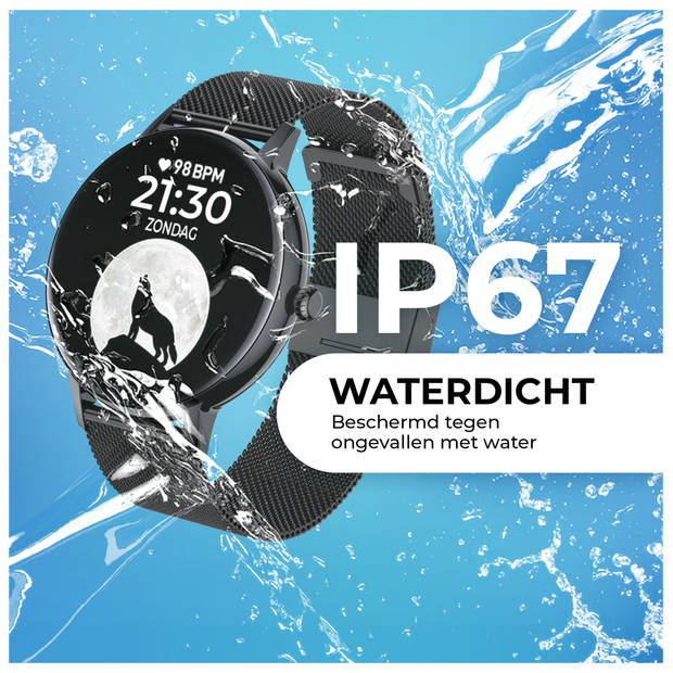 AyeWay Smartwatch voor heren en dames - Rond Stalen Band - Waterdicht en touchscreen - 70 sportmodi