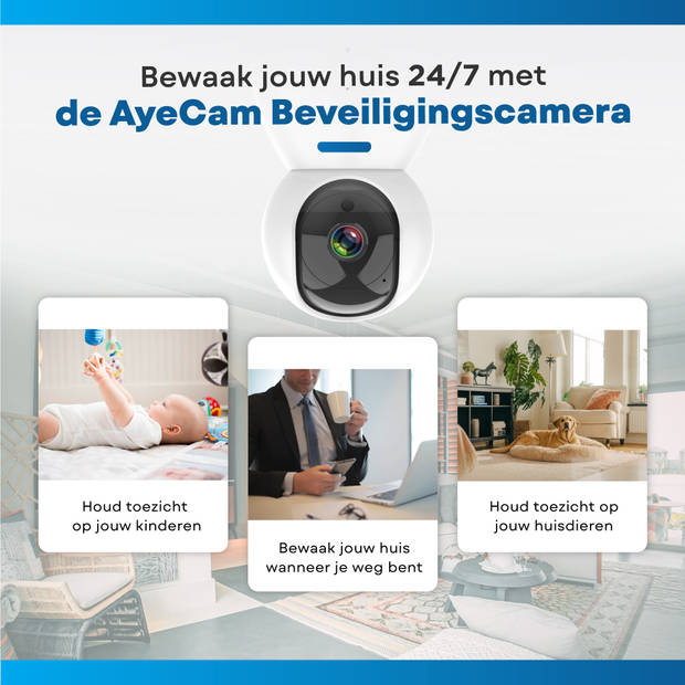 AyeCam Beveiligingscamera – Met App - WiFi - Bewegingssensor - Incl. 32GB SD - Huisdiercamera