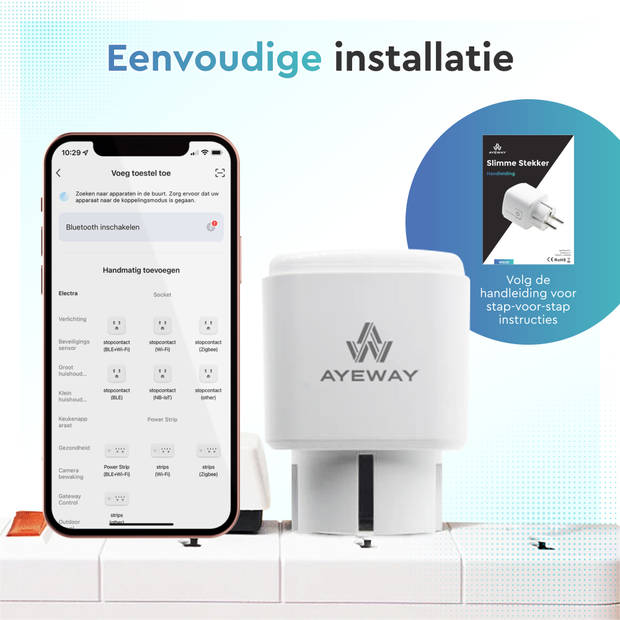 AyeWay Slimme Stekker met Energiemeter - WiFi Stopcontact - Werkt met Google Home & Alexa